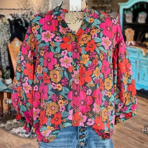 FATE Floral Print Balloon Sleeve Blouse - Picture 1 of 3